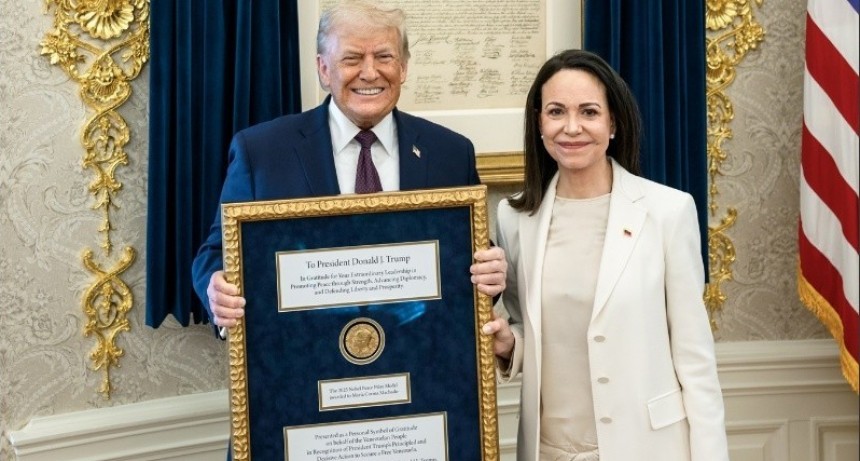 María Corina Machado obsequió a Donald Trump su medalla del Nobel de la Paz