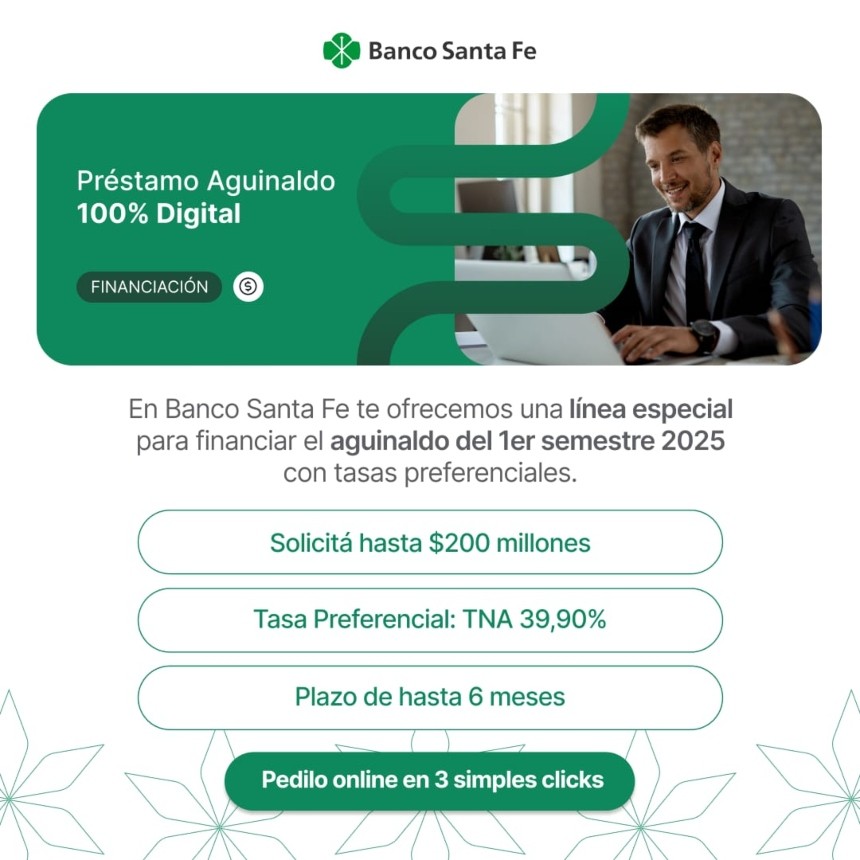 En apenas una semana, más de 100 empresas ya solicitaron la línea exclusiva para empresas de Préstamos Aguinaldo 100% online de Banco Santa Fe